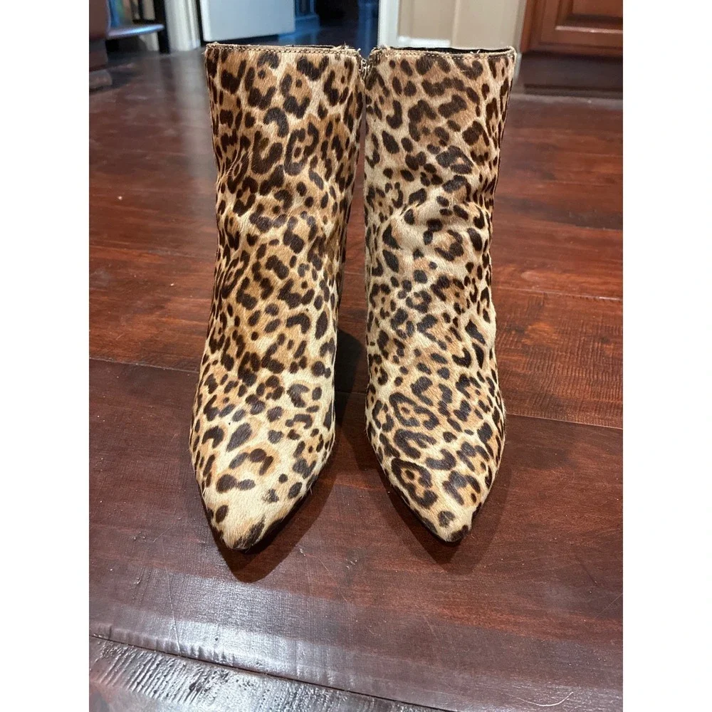 Sam Edelman Ankle Boots Women 8 'Hilty' Leopard Calf Hair Block Heel Pointed Toe